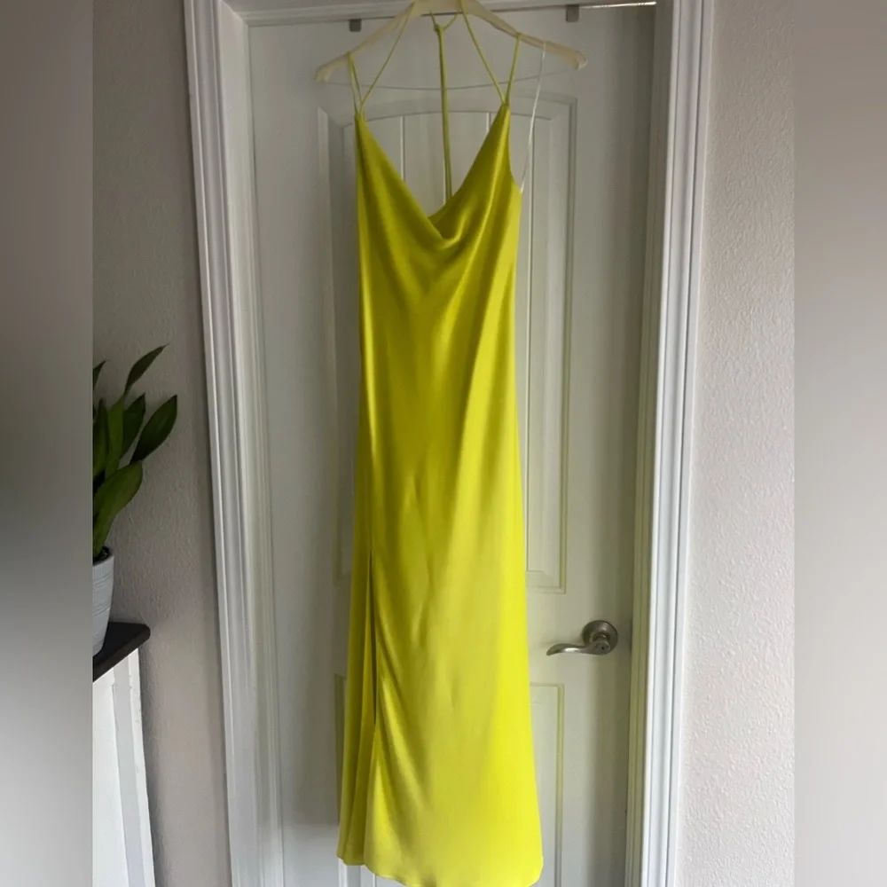 Zara Bright Yellow Midi Cowl Neck Dress - Picture 3 of 6
